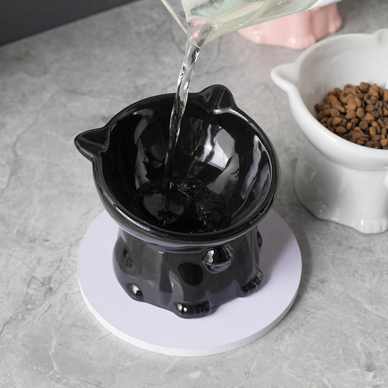 Ceramic Cute Black Drinking High Foot Cat Bowl Pet Supplies